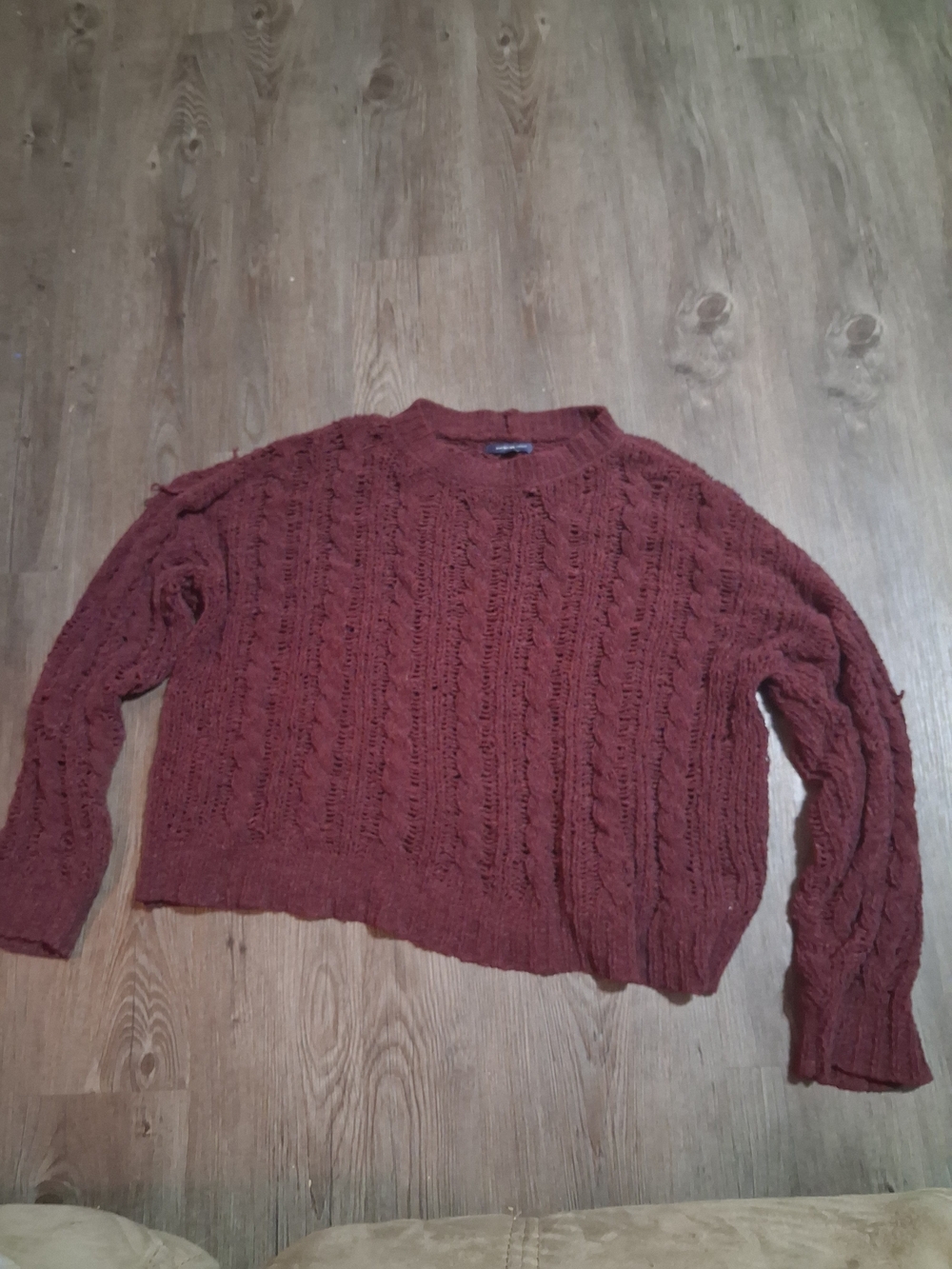 American Eagle Outfitters Cable Knit Crewneck Sweater - Rust Brown